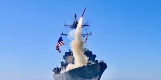 The guided-missile destroyer USS Chafee (DDG 90) launches a Tomahawk Block V cruise missile during a U.S. Navy exercise off the coast of California. Raytheon Missiles & Defense delivered the first Block V variant to the Navy on March 25, 2021. (Photo: U.S. Navy)