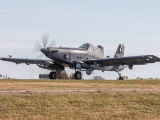 L3Harris SKY RAIDER II INTERNATIONAL aircraft showcased at the company's facility at Tulsa International Airport, Oklahoma